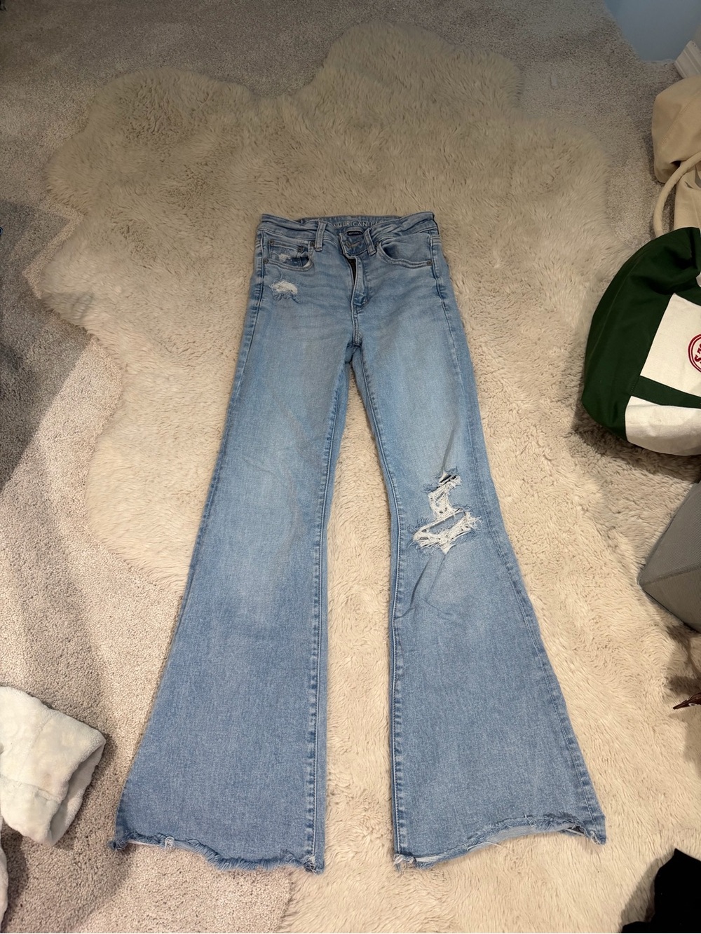 American Eagle Outfitters Light Blue Distressed Flare Jeans
